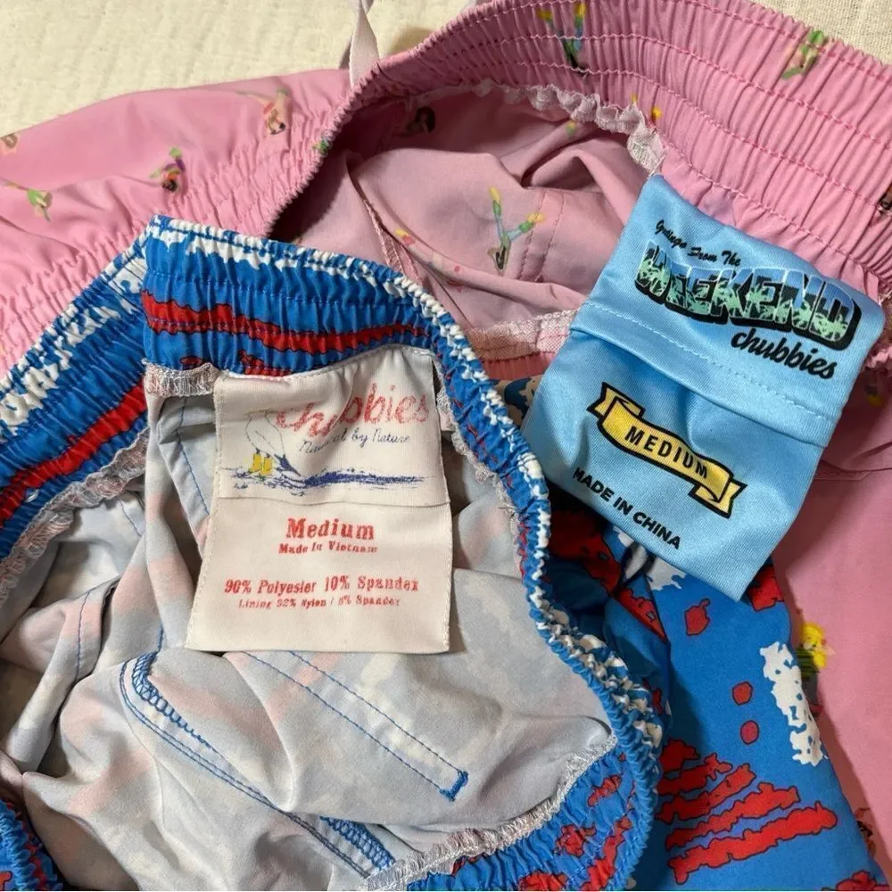 Lot Of 2 Chubbies Swim Trunks Men’s Size Medium Colorful *Liners Been Cut Out*